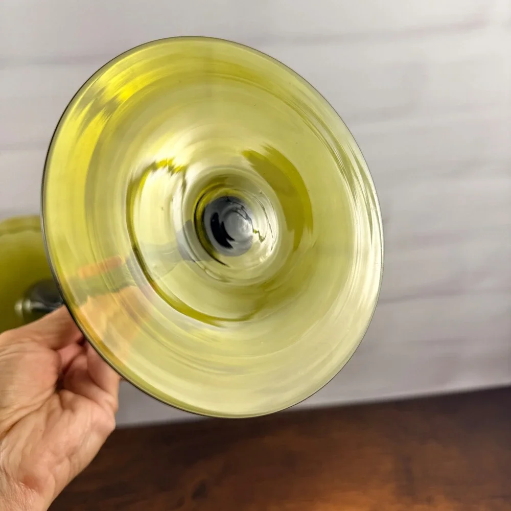 Empoli Italy Olive Green Glass Tall Compote Twisted Stem Pedestal Bowl